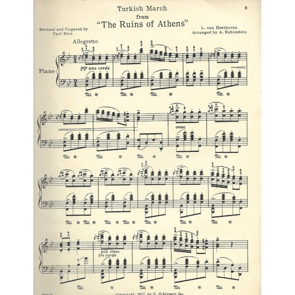 Turkish March Sheet Music Beethoven Rubinstein Schirmer 1917 Piano - Picture 3 of 3
